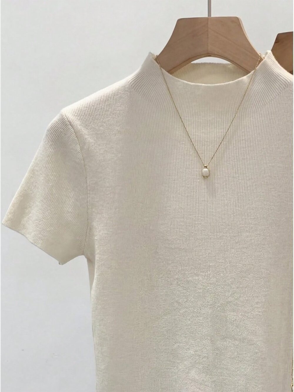 Apricot Casual Women's Stand Collar Regular Fit Short Sleeve Trim Knit T-Shirt - Picture 3 of 4